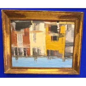 Tableau Marine Port Grimaud Reflets sur Le Port signé Enzo Melchiorre XXÈME 