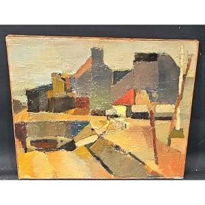 Tableau huile Village Breton Cubisme atelier Jan Jacob KATE III (1914-1996)