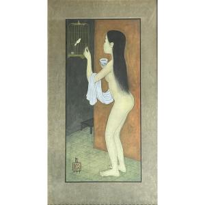 Trung Thu Mai (1906-1980) Nude Woman And The Golden Cage 