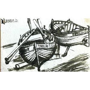 Allonsius Daniel Jacques (1923-1995) Boats Toulon, Mixed Media On Paper 