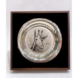 BUFFET Bernard ( 1938 - 1999) - Assiette «  Girafe » en argent premier titre - 