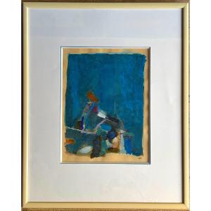 Chafik ABBOUD ( 1926 - 2004 ) tableau gouache art moderne