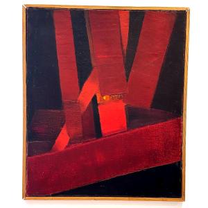 Jean - Pierre FLOCH ( 1937 - 2015) tableau composition abstraite rouge et noir