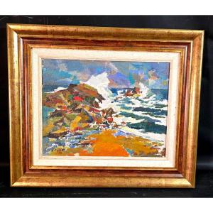 Oil Painting Seaside Brittany Plougastel Daoulas Signed Macario Vitalis