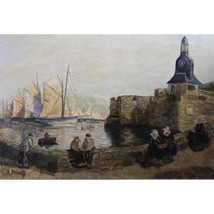La baie de Concarneau, Bretagne. Tableau huile sur toile début XXÈME signé A. PRIVAT ?
