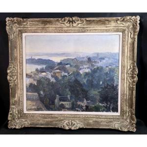 Jacques HERVÉ ( 1905 - 1942) Tableau Huile - vue de Douarneney Bretagne