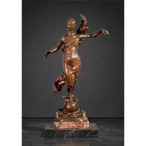 Bronze Sculpture Depicting The Allegory Of Phoebe, Signed By Eugène Marioton (1857–1930)