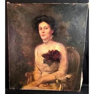 Tableau Portrait élégante Strauss signé Otto Willem Albertus ROELOFS (1877-1920)
