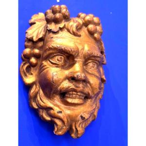 Pair Of Carved And Gilded Wooden Mascaron "heads Of Bacchus," Louis XV Period, 18th Century