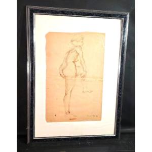 Tableau Dessin original à l'encre Bertalan PÓR (1880-1964) Nu féminin (1959)