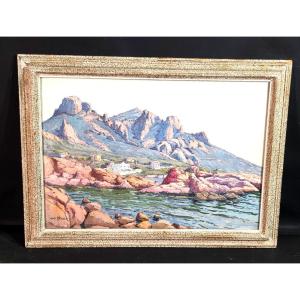 Watercolor Painting Of A View Of Cap Roux In The Estérel, Signed By Louis Weger (1903–1974)