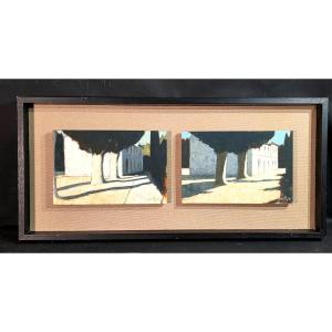 Tableau Huile Provence Paysages Superbe Diptyque Original par Jean-Marie PEYER