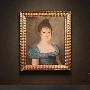 Séduisant Portrait de Jeune Femme à la "Modestie" de Dentelle, Époque Empire