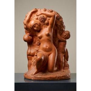 Eugène Canneel (1882-1966) — Importante sculpture Art Déco en terre cuite "L'Abondance" 