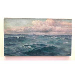 Painting: "seascape In Rough Weather," Oil On Canvas, Circa 1900 
