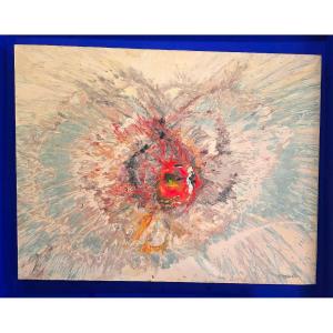 Tableau Composition abstraite expressive Huile sur toile signée Yves Corbassière 