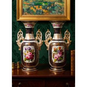 importante paire de vases en porcelaine de la Manufacture de Valentine XIXème