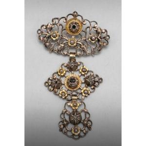 Croix Flamande en Or Argent et Diamants Tailled en Rose XIXe Siècle