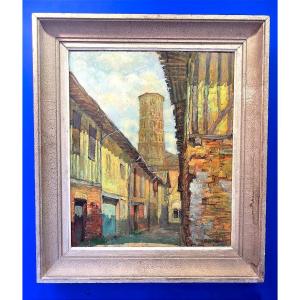 Charles Chardar (1885-1969) - View Of Medieval Alley And Roman Bell Tower In Occitania