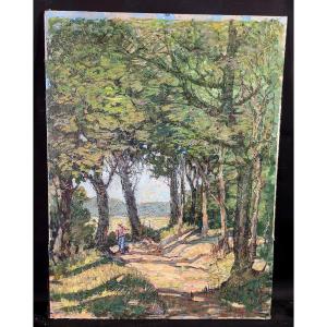 Charles Chardar (1884–1939), Lively Landscape In Provence: A Walker In A Sunlit Grove 