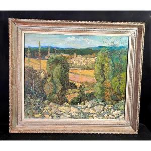 Charles CHARDAR (1885-1969) – Paysage de Provence aux oliviers et clocher (1962)