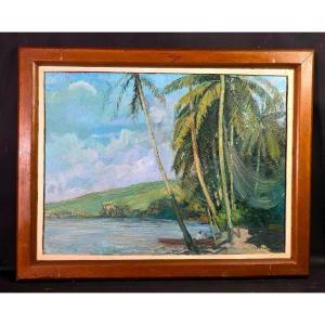 Charles CHARDAR (1885-1969) – Paysage marin de la Martinique (1959), Huile