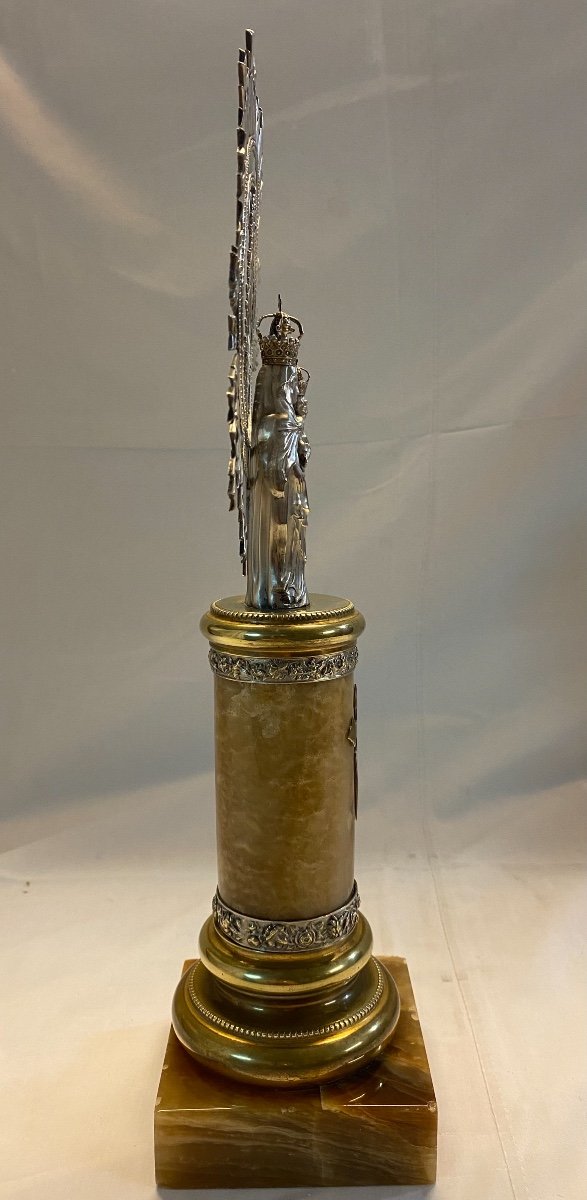 Vierge A L’enfant En Argent Massif Bronze Et Onyx -photo-3