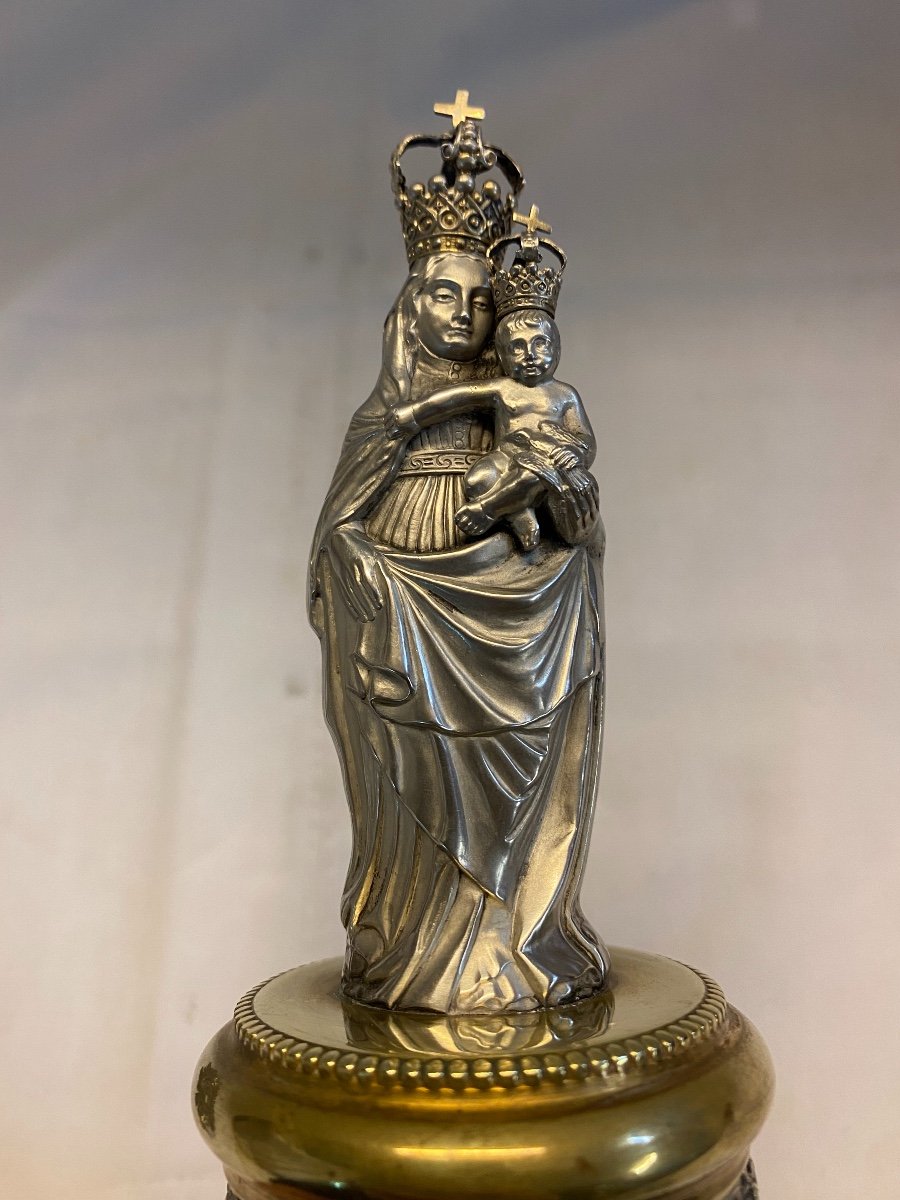 Vierge A L’enfant En Argent Massif Bronze Et Onyx -photo-2