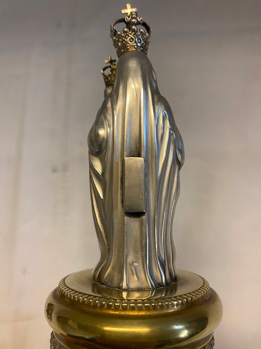 Vierge A L’enfant En Argent Massif Bronze Et Onyx -photo-3