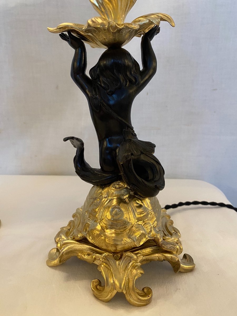 Paire De Lampes Aux Tritons En Bronze -photo-1