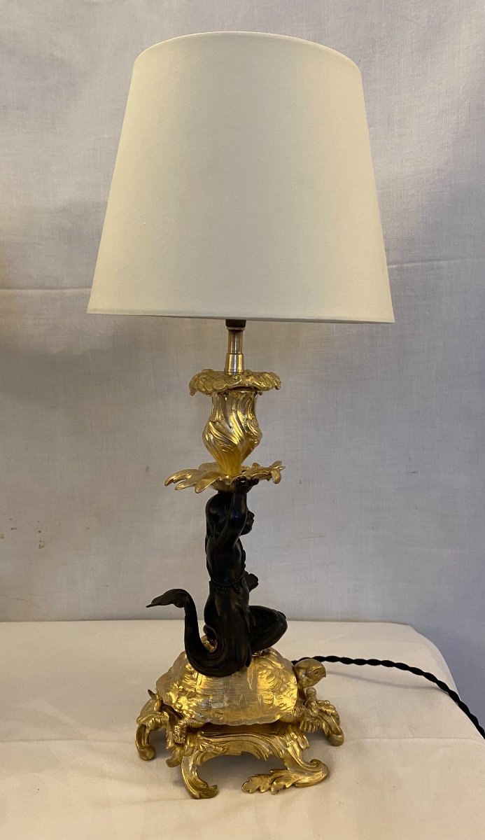 Paire De Lampes Aux Tritons En Bronze -photo-7