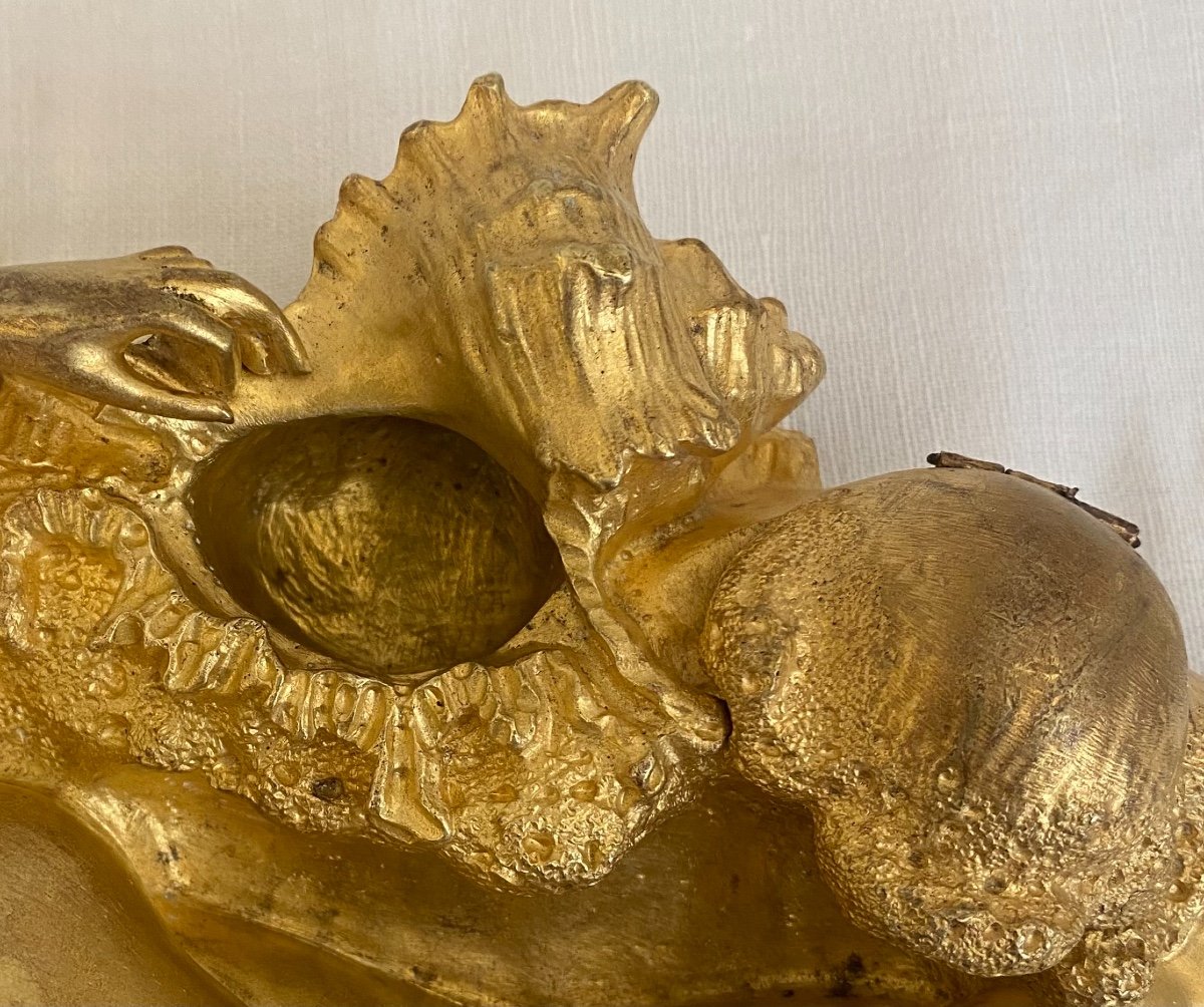 Encrier En Bronze Doré Signé Rossi Fondeur Guinier Paris-photo-3