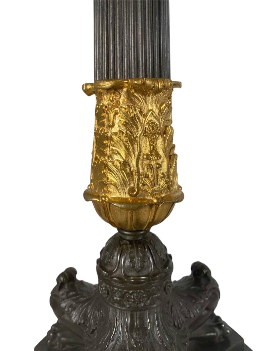 Paire De Candélabres En Bronze Doré Et Patine Brune D’époque Restauration-photo-1