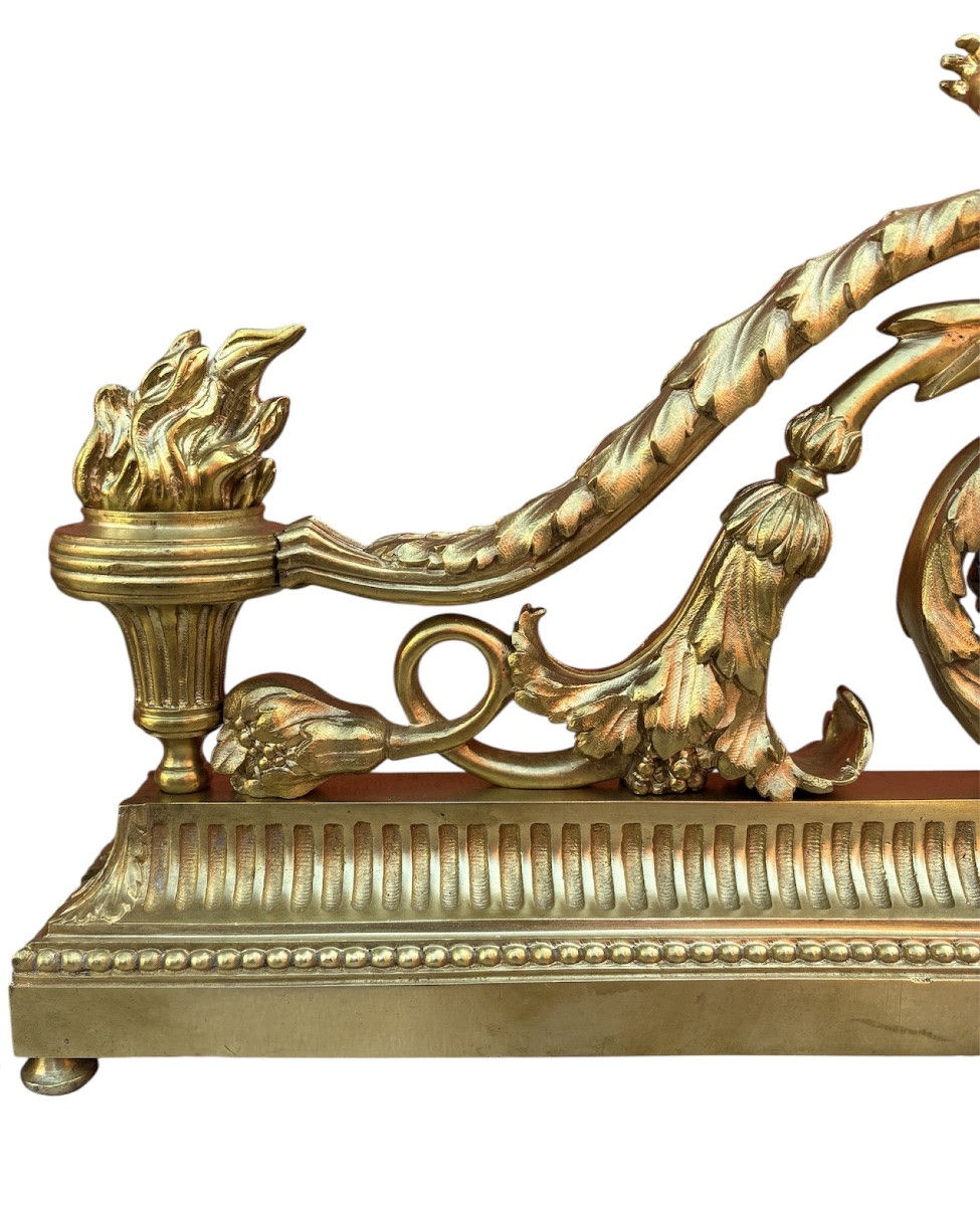 Pair Of Andirons With Arabesques In Gilt Bronze-photo-1