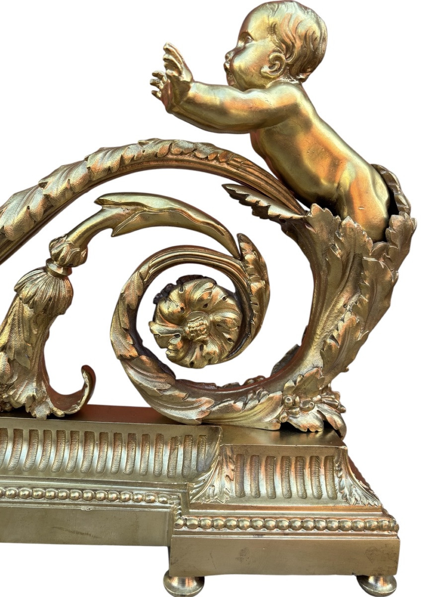 Pair Of Andirons With Arabesques In Gilt Bronze-photo-4