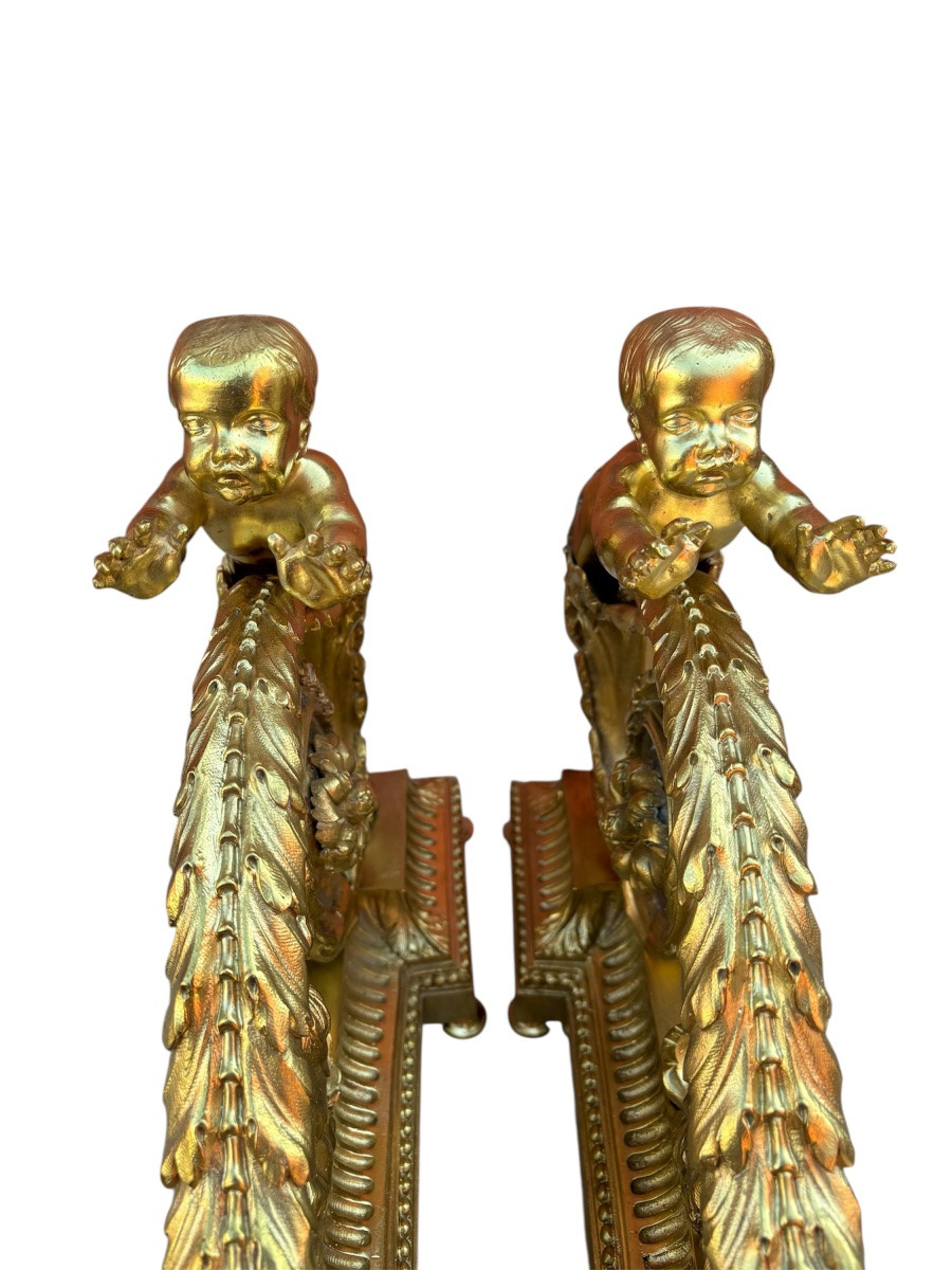 Pair Of Andirons With Arabesques In Gilt Bronze-photo-5