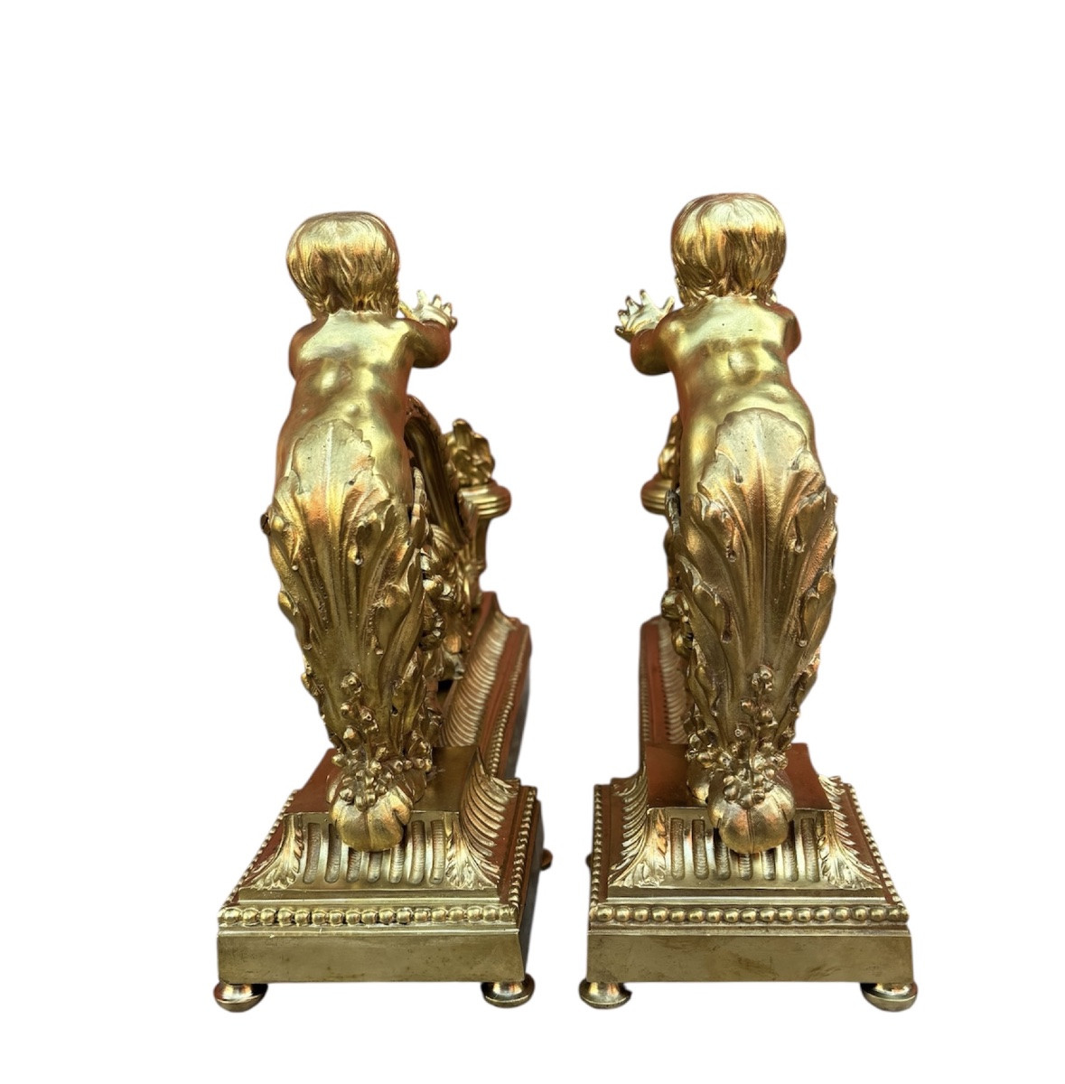 Pair Of Andirons With Arabesques In Gilt Bronze-photo-6