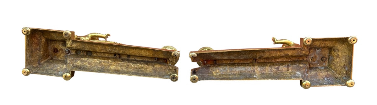 Pair Of Andirons With Arabesques In Gilt Bronze-photo-7