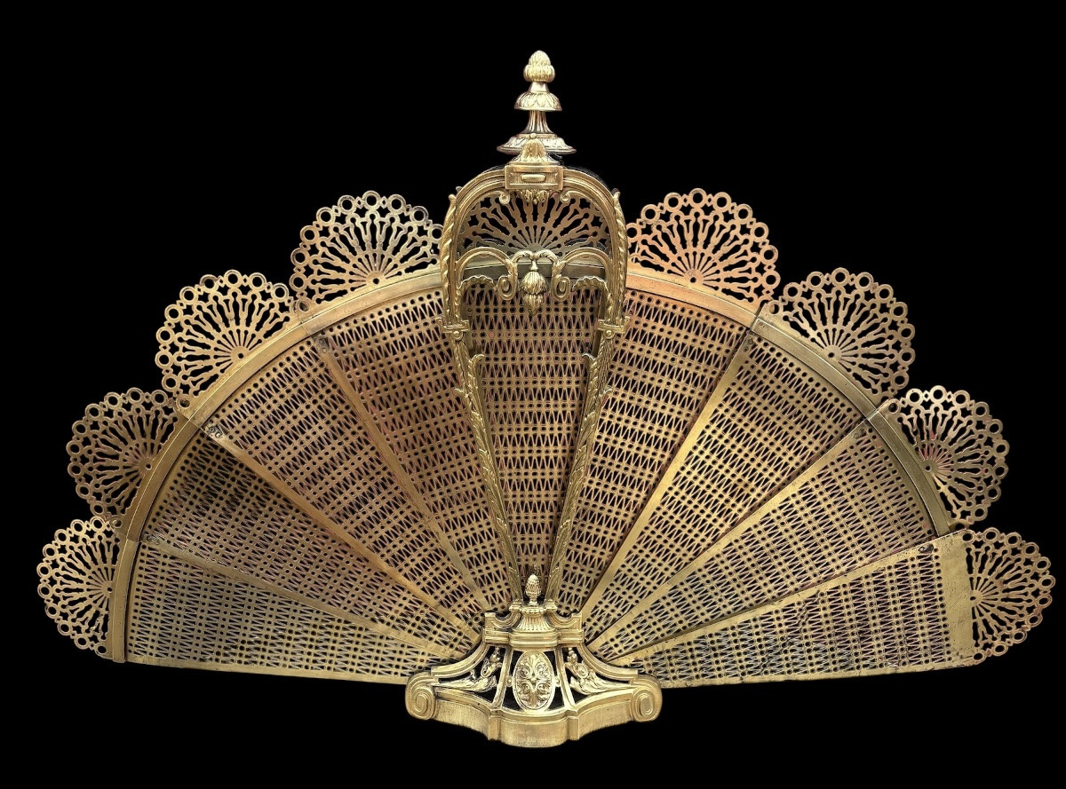 Ecran De Cheminée En Bronze Doré Et Laiton  Epoque Napoléon III-photo-4