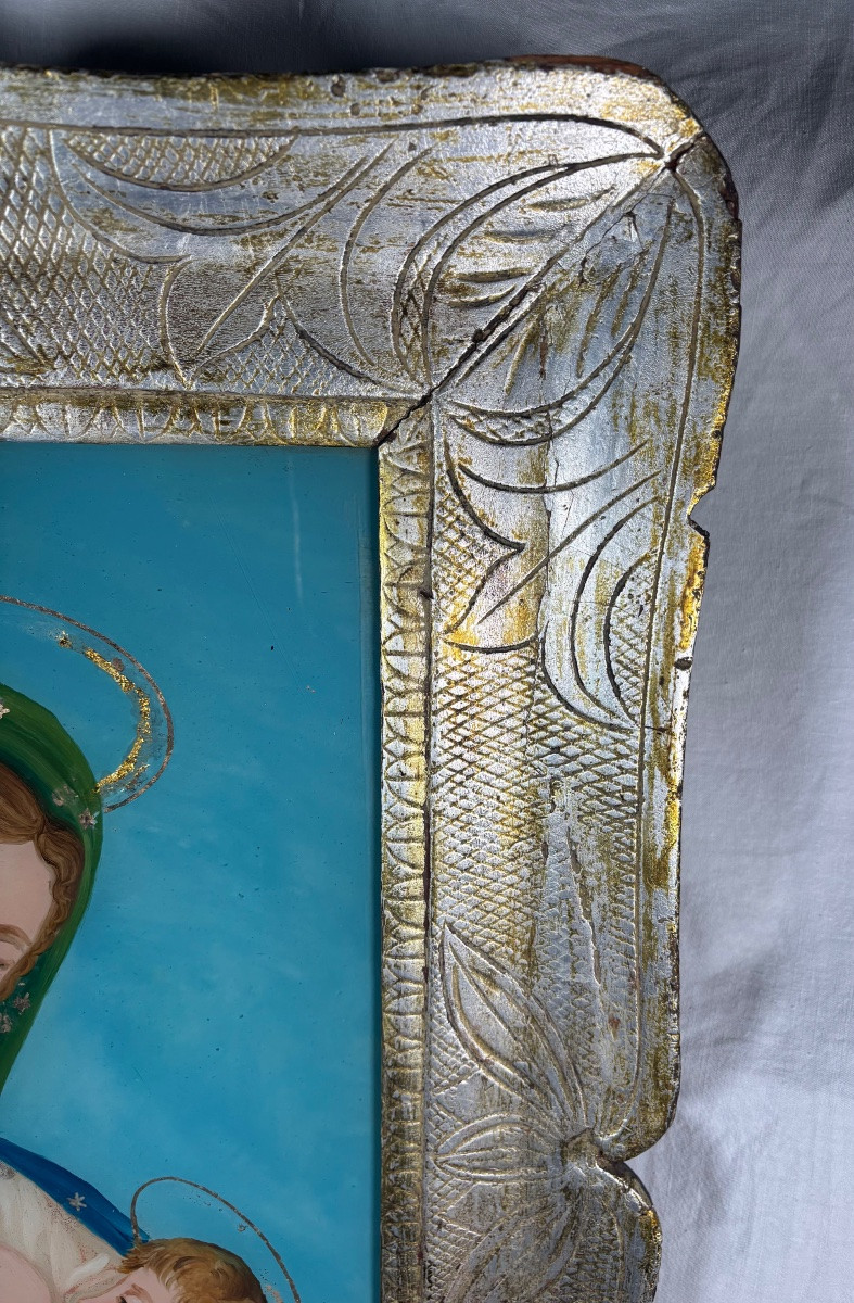 Fixé Sous Verre Fin XVIII eme Siècle Représentant L’allaitement de l’Enfant Jésus par Marie-photo-4