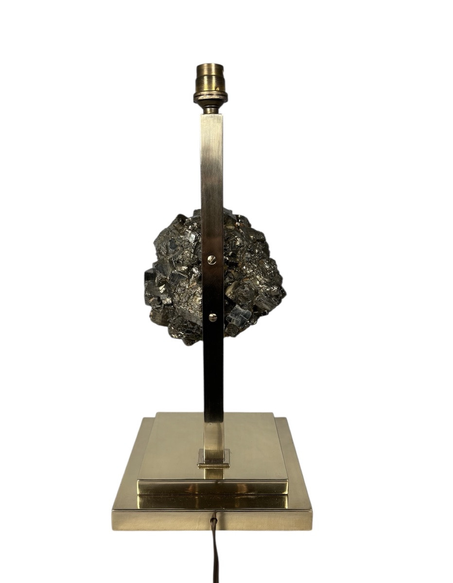 Pyrite And Brass Decorator's Lamp Circa 1970-photo-2