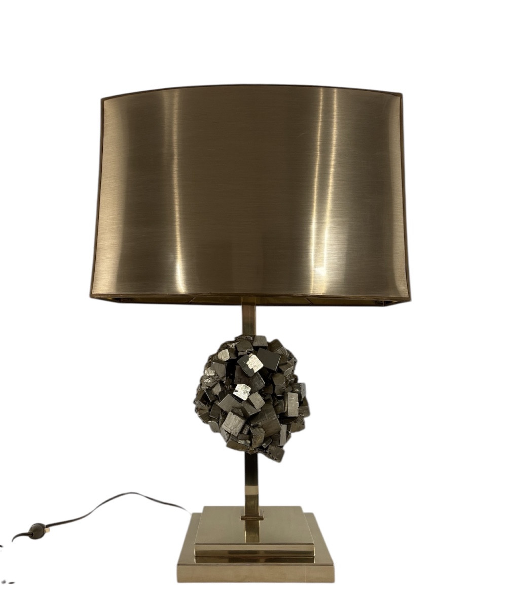 Pyrite And Brass Decorator's Lamp Circa 1970