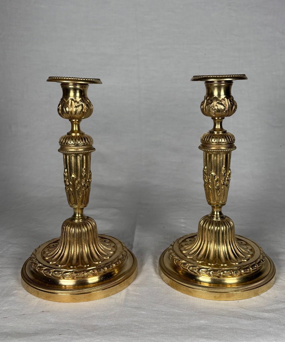 Paire De Candélabres En Bronze Doré De Style Louis XVI -photo-1