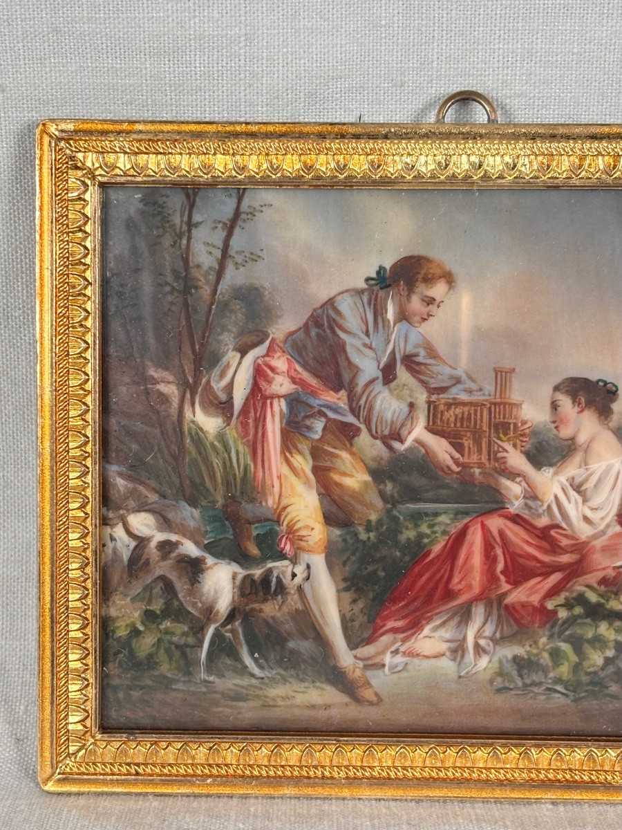 Paire de miniatures peinte sur ivoire d’après François Boucher  fin XIXe siècle-photo-2