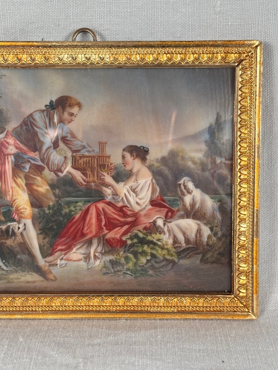 Paire de miniatures peinte sur ivoire d’après François Boucher  fin XIXe siècle-photo-3