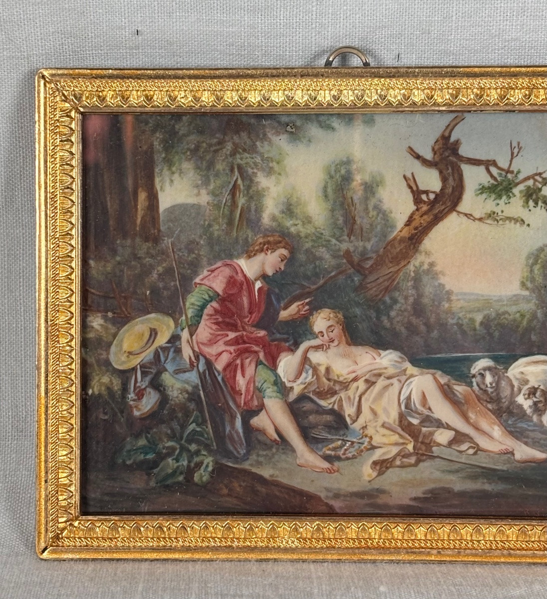 Paire de miniatures peinte sur ivoire d’après François Boucher  fin XIXe siècle-photo-1