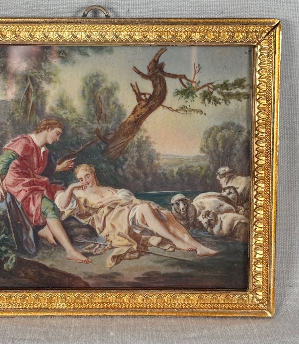 Paire de miniatures peinte sur ivoire d’après François Boucher  fin XIXe siècle-photo-2