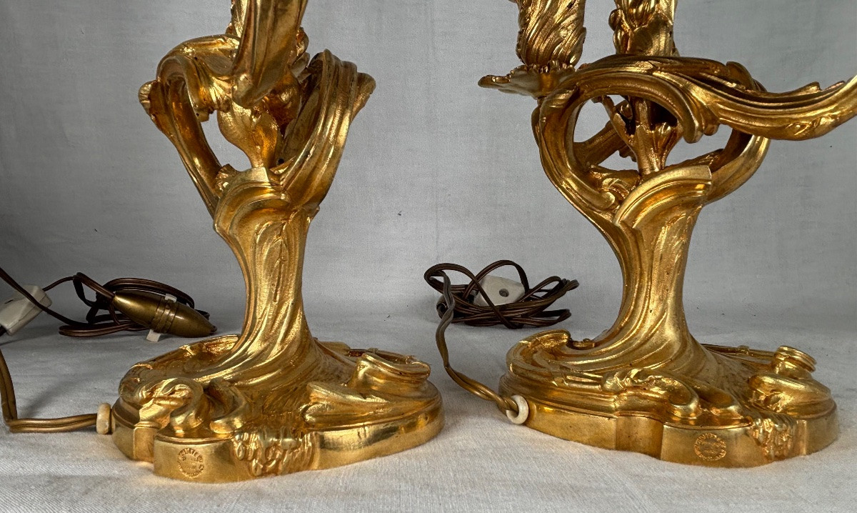 Pair Of Louis XV Style Lamps By Colin Et Jollet & Cie, Early 20th Century -photo-5