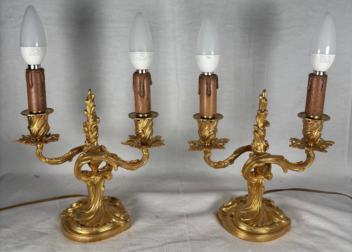 Pair Of Louis XV Style Lamps By Colin Et Jollet & Cie, Early 20th Century 