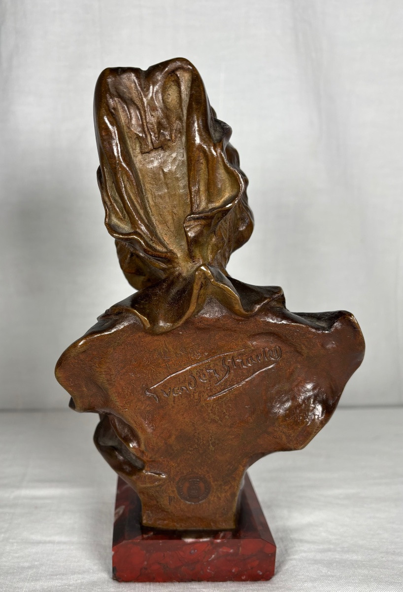 Buste en Bronze Signé Georges Van Der Straeten Fondeur Société des Bronzes de Paris -photo-3